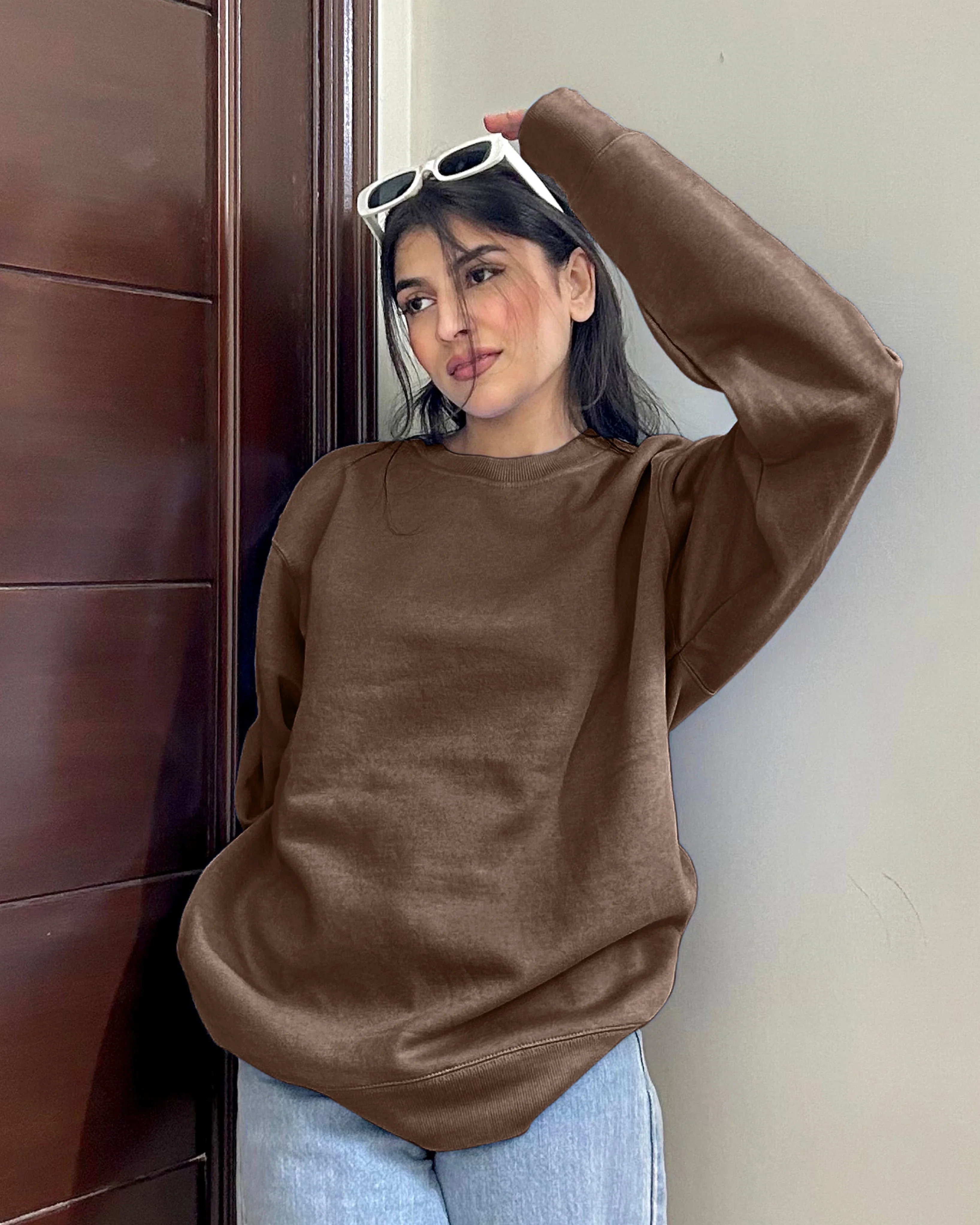 Premium Basic Oversized Fit Sweatshirt Brown - Image 2