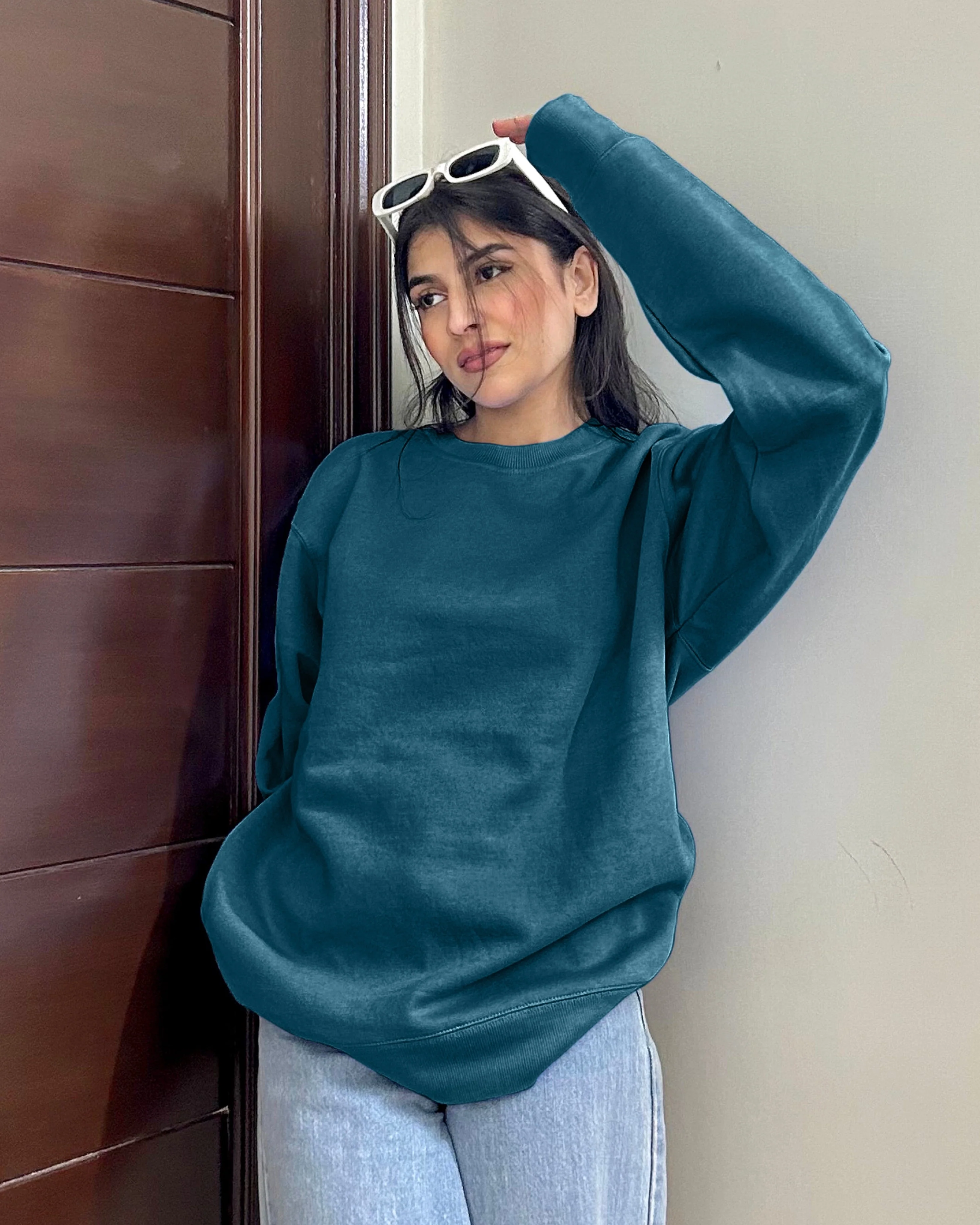 Premium Basic Oversized Fit Sweatshirt Indigo Blue - Image 2