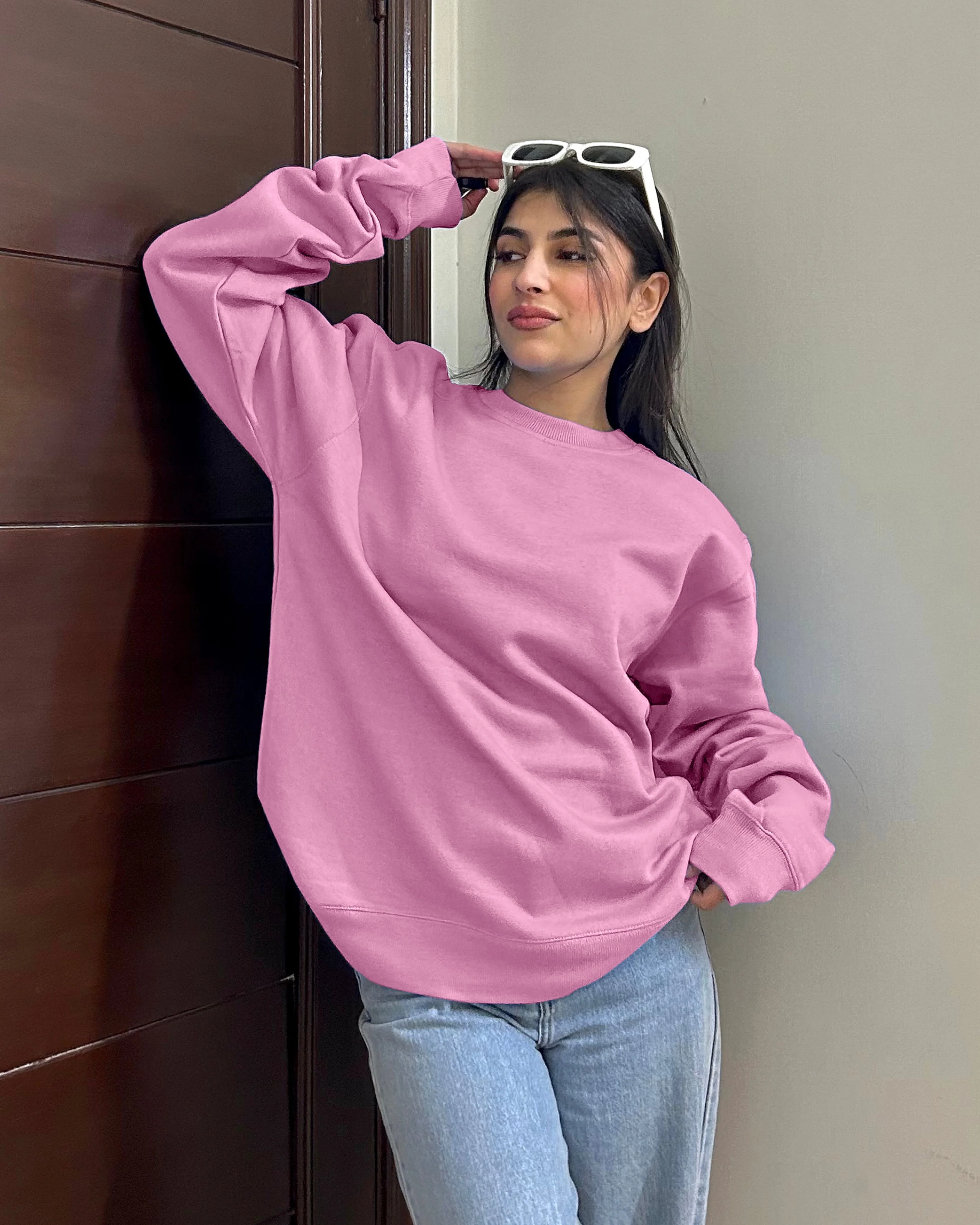 Premium Basic Oversized Fit Sweatshirt Pink - Image 2