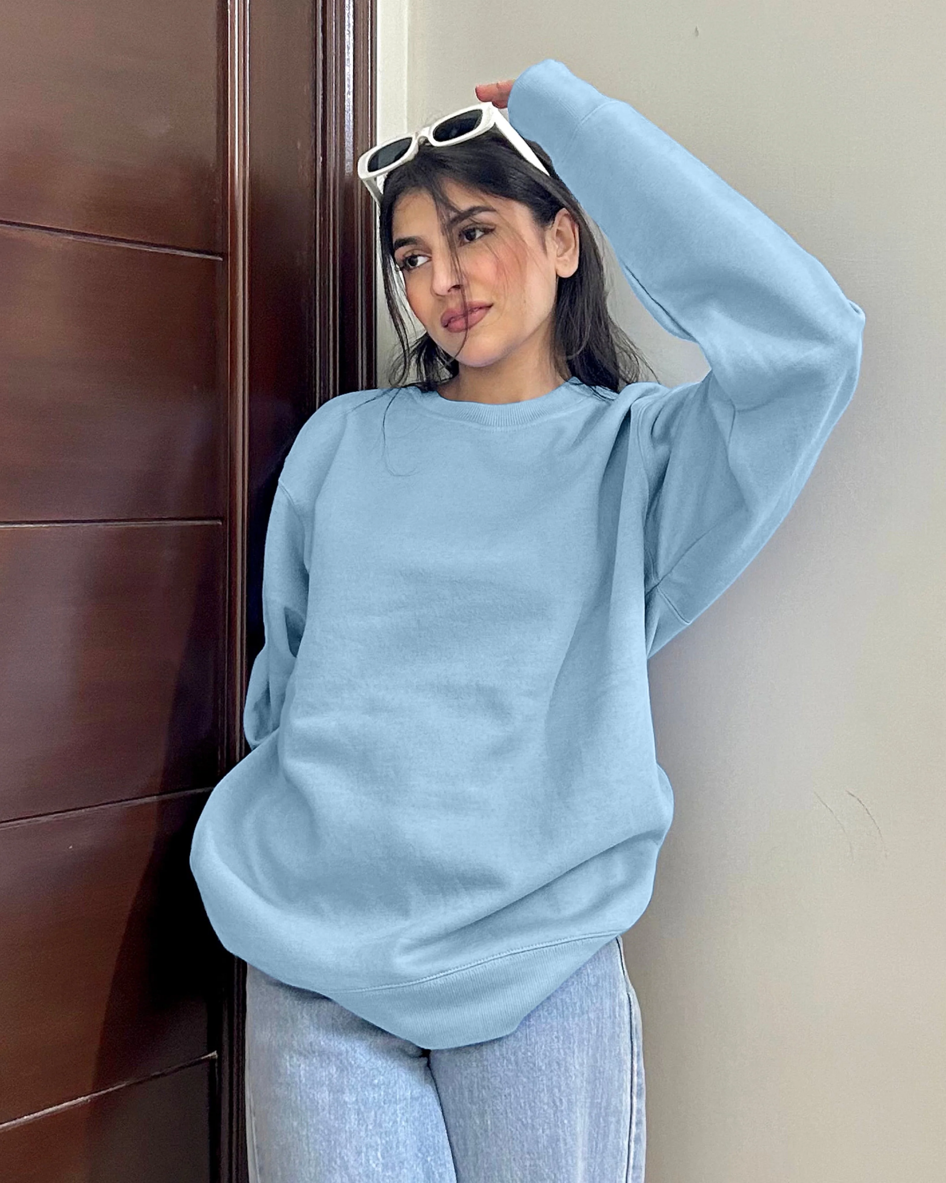 Premium Basic Oversized Fit Sweatshirt Sky Blue - Image 2