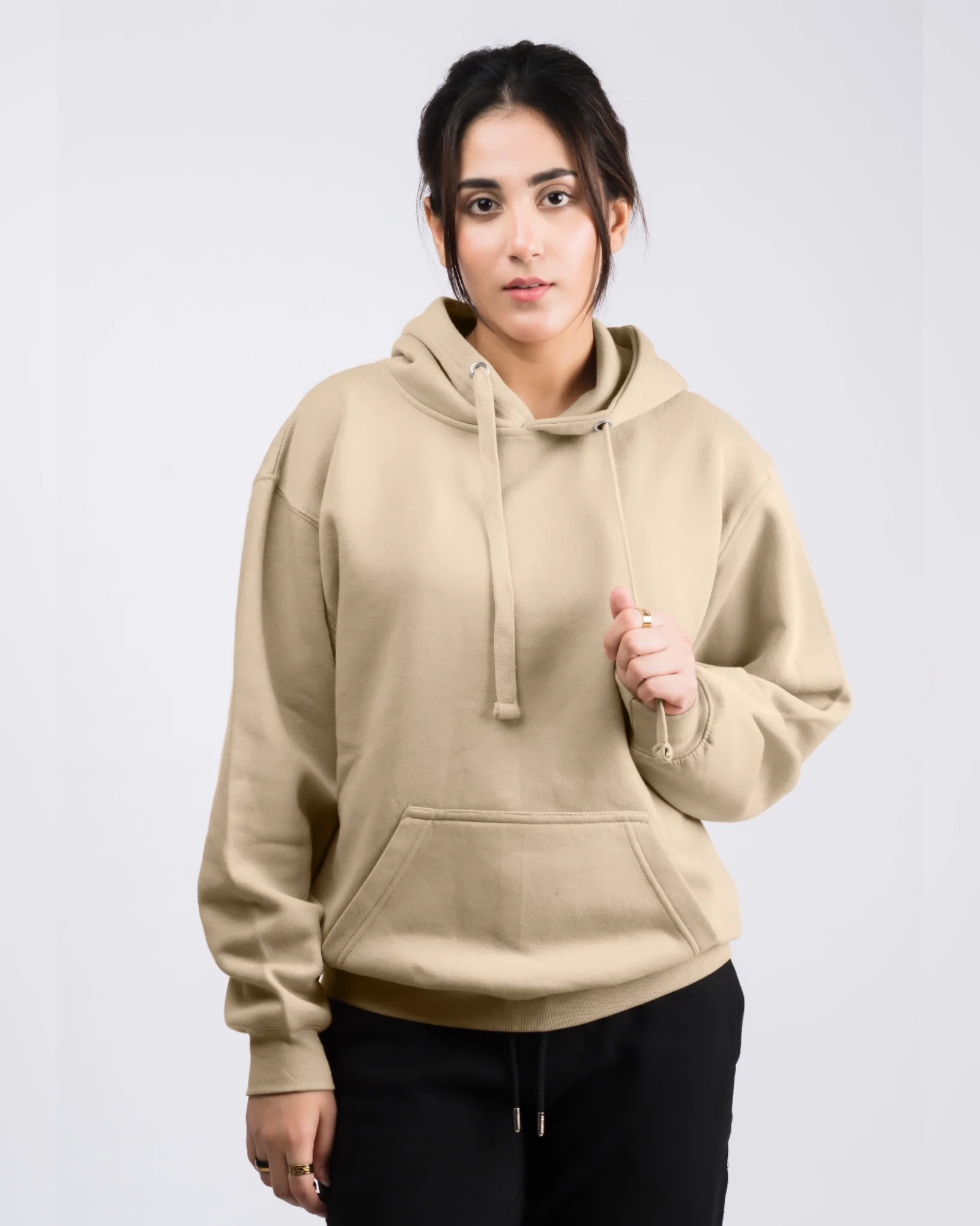 Premium Oversized Fit Pull Over Hoodie Almond - Image 2