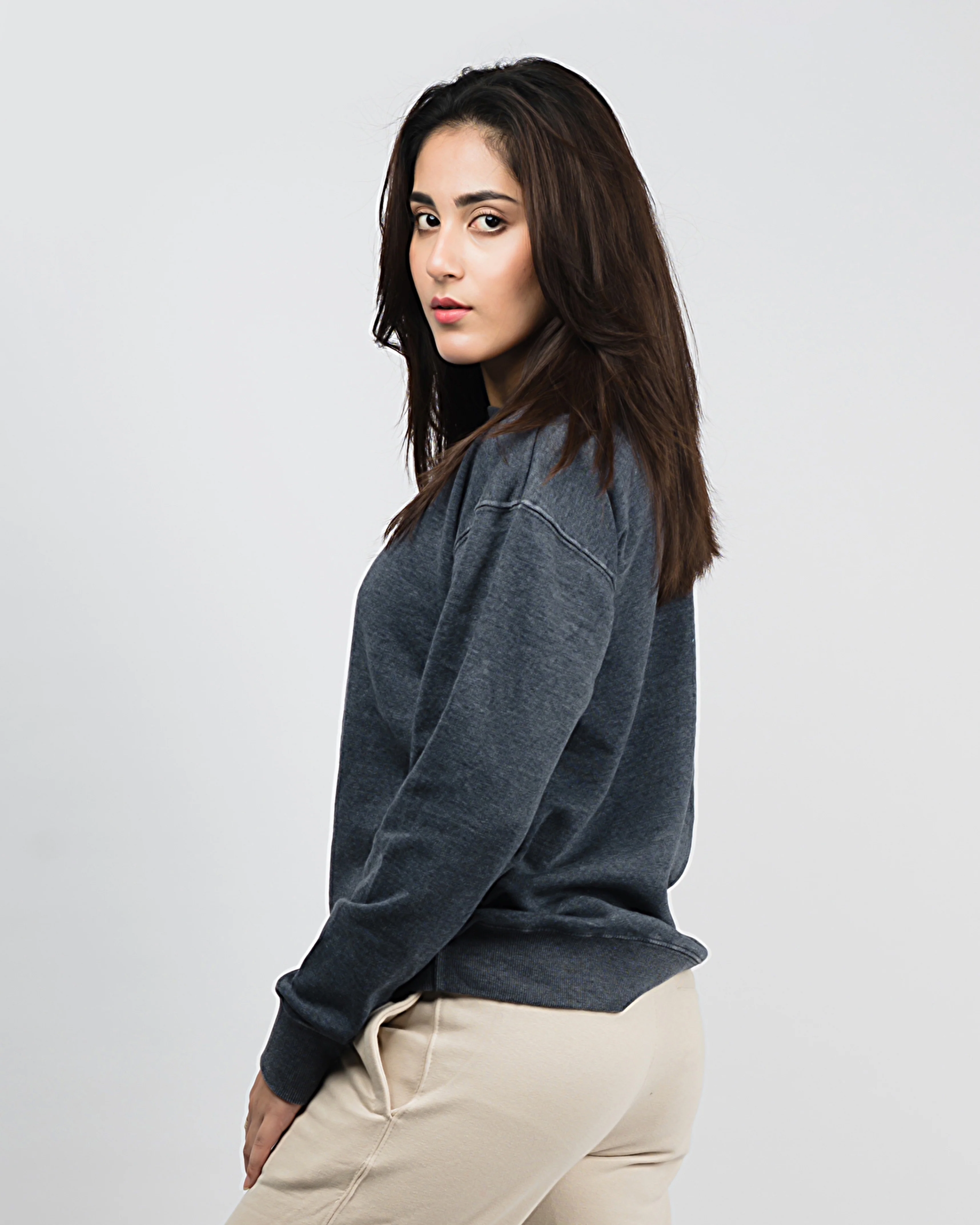 Premium Vintage Wash Oversized Sweatshirt Charcoal - Image 2