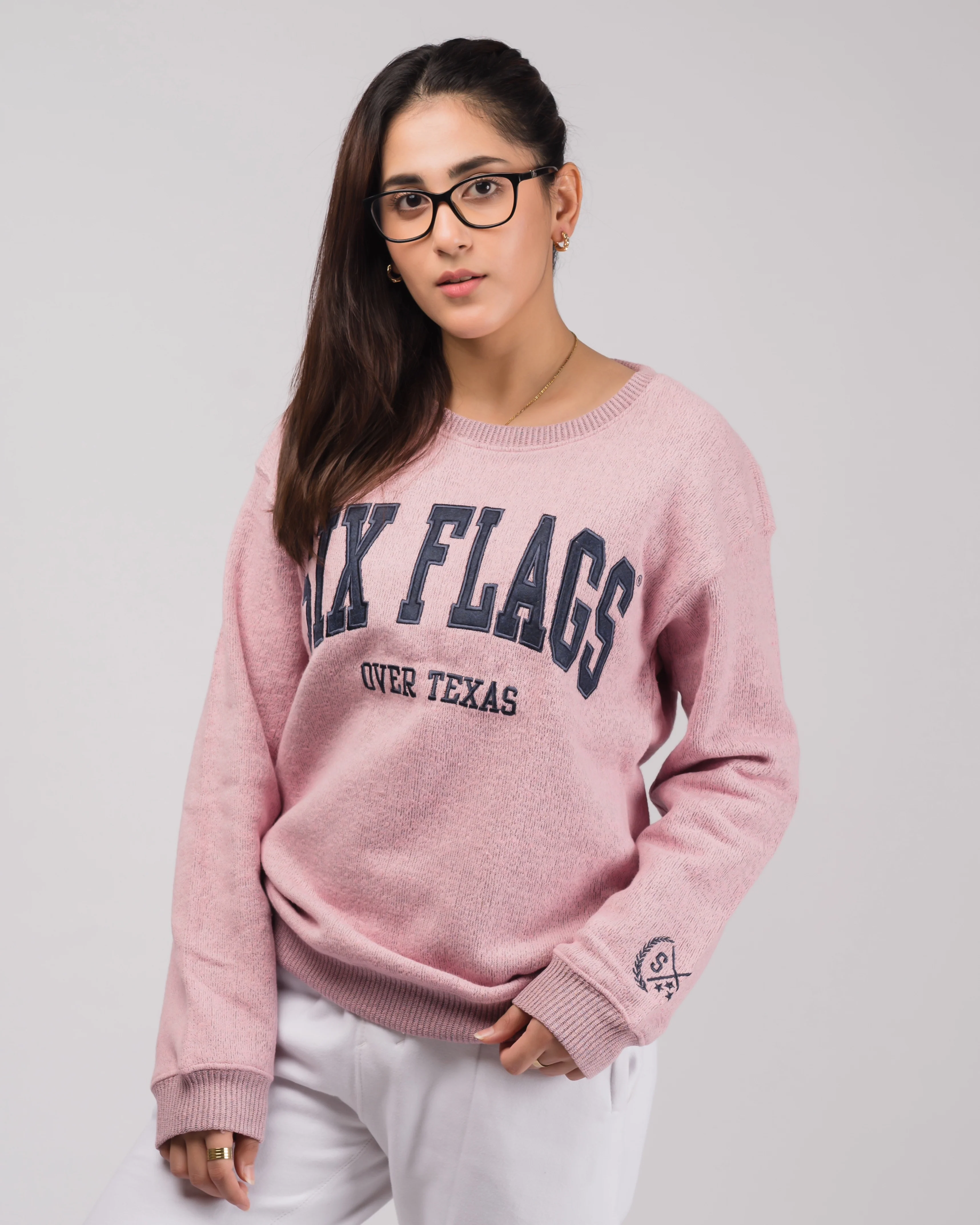 Six Flag Embroidered Irish Knitted Sweater Pink - Image 2