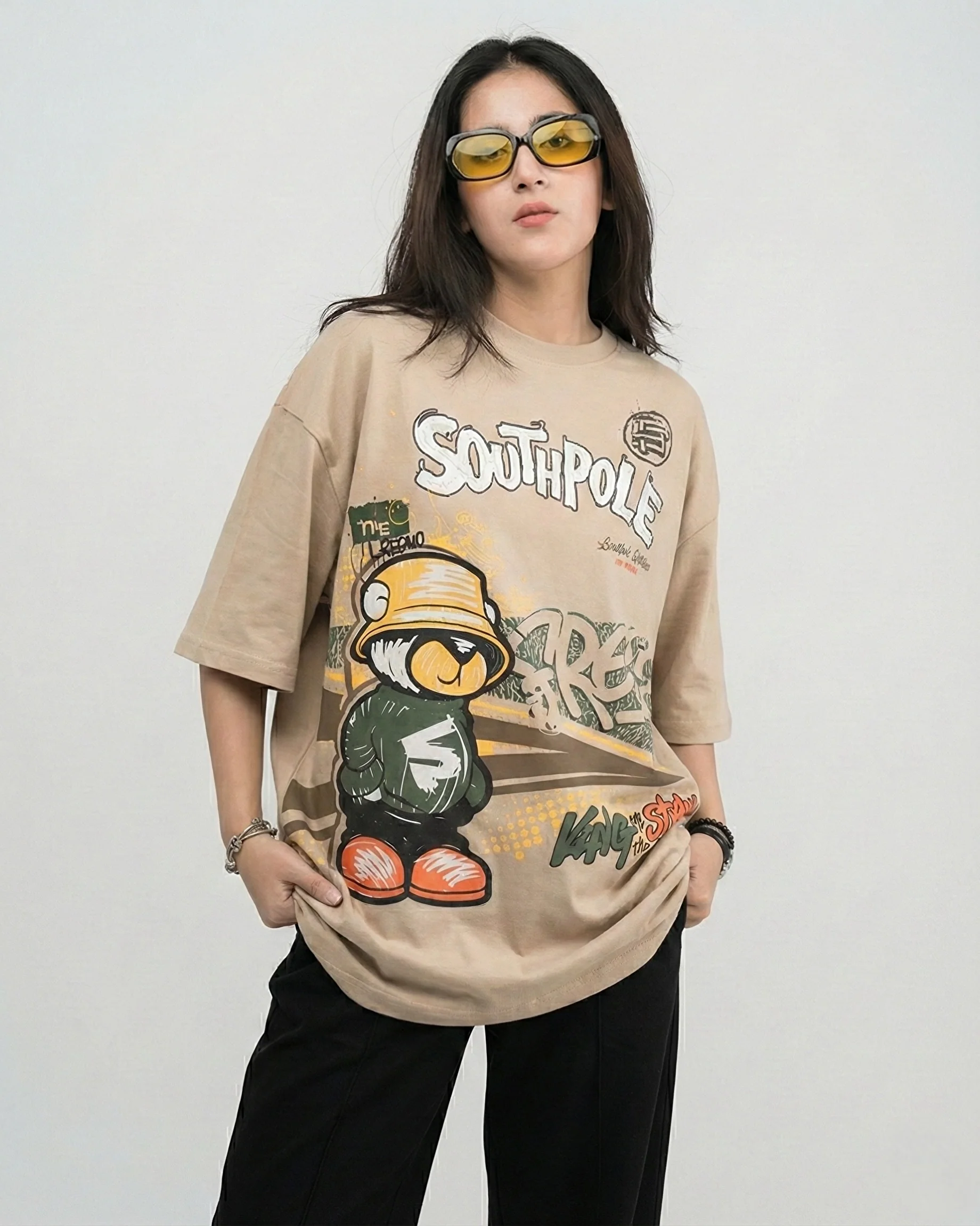 SouthPole Bear Graphic Drop Shoulder Oversized Tee
