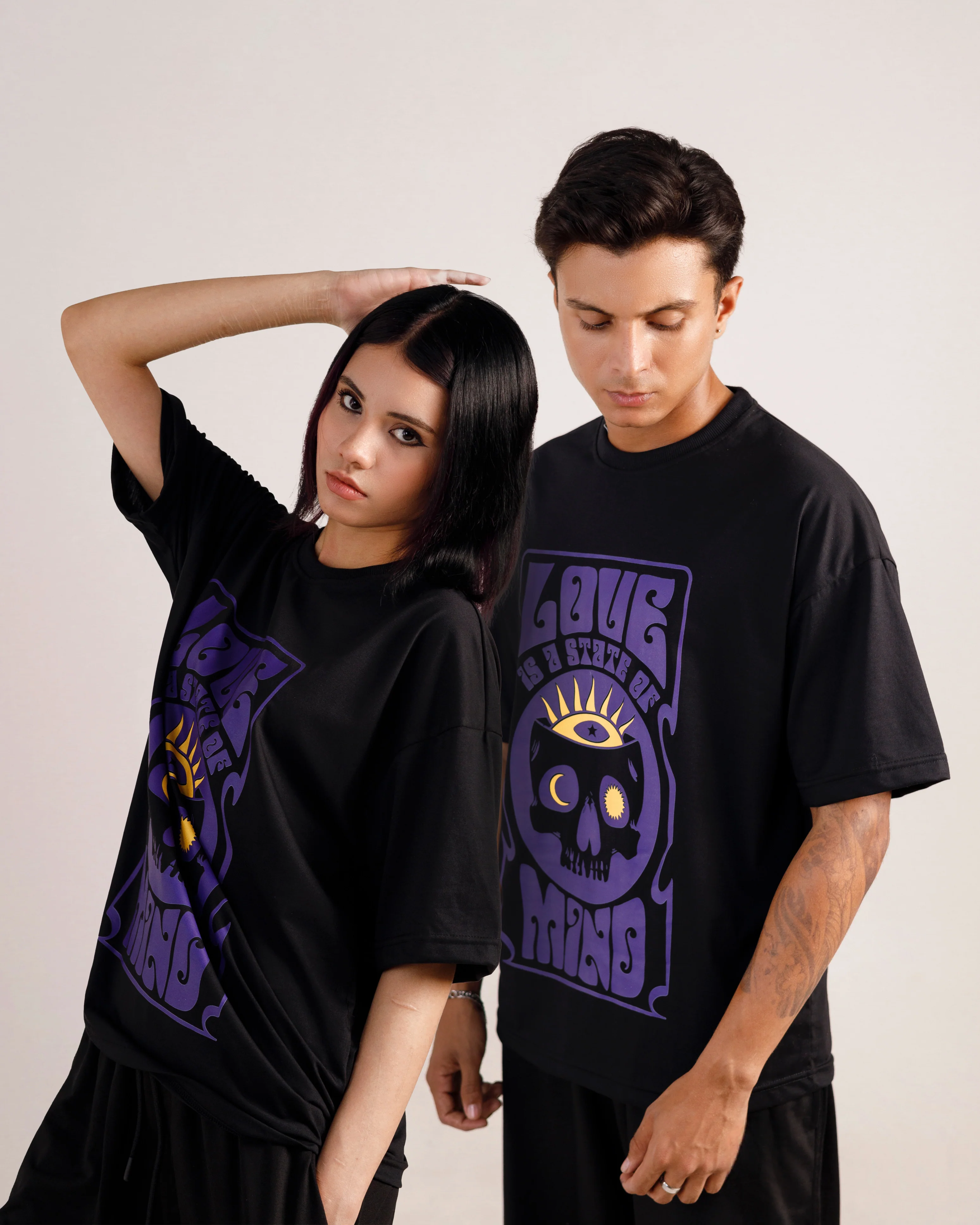 State Of Mind Graphic Drop Shoulder Oversized Tee Black