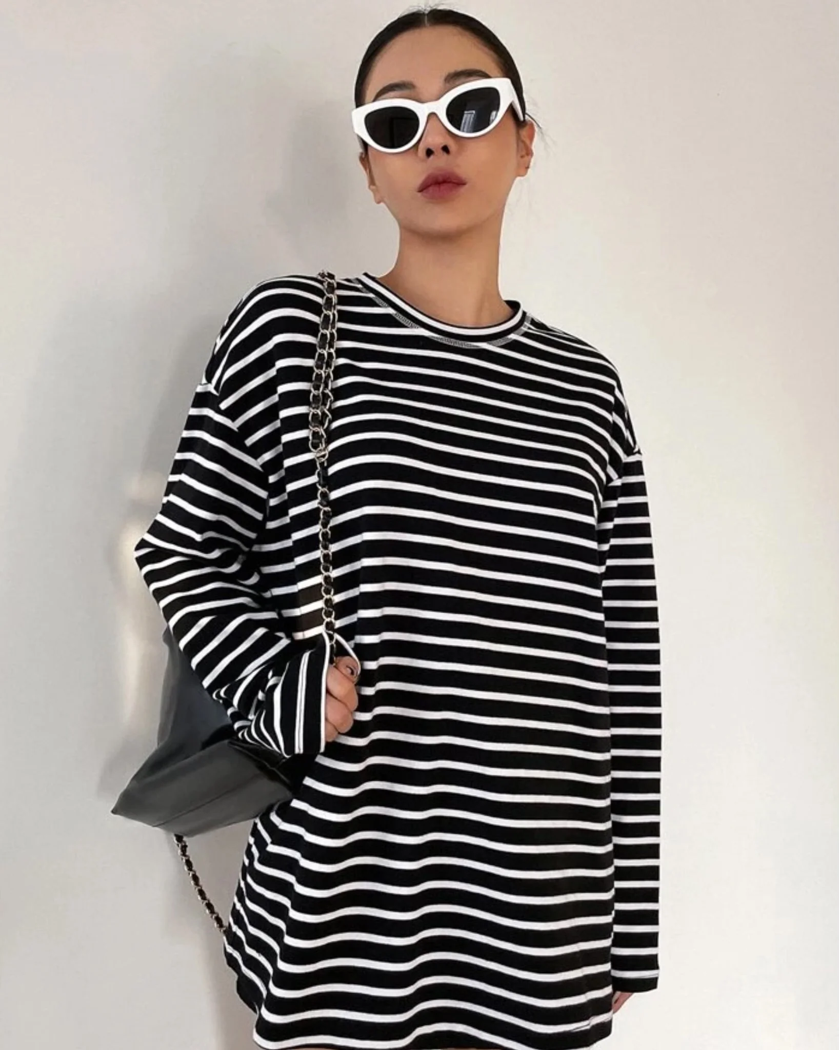 Striped Drop Shoulder Long Sleeve Oversized Tee - Image 2