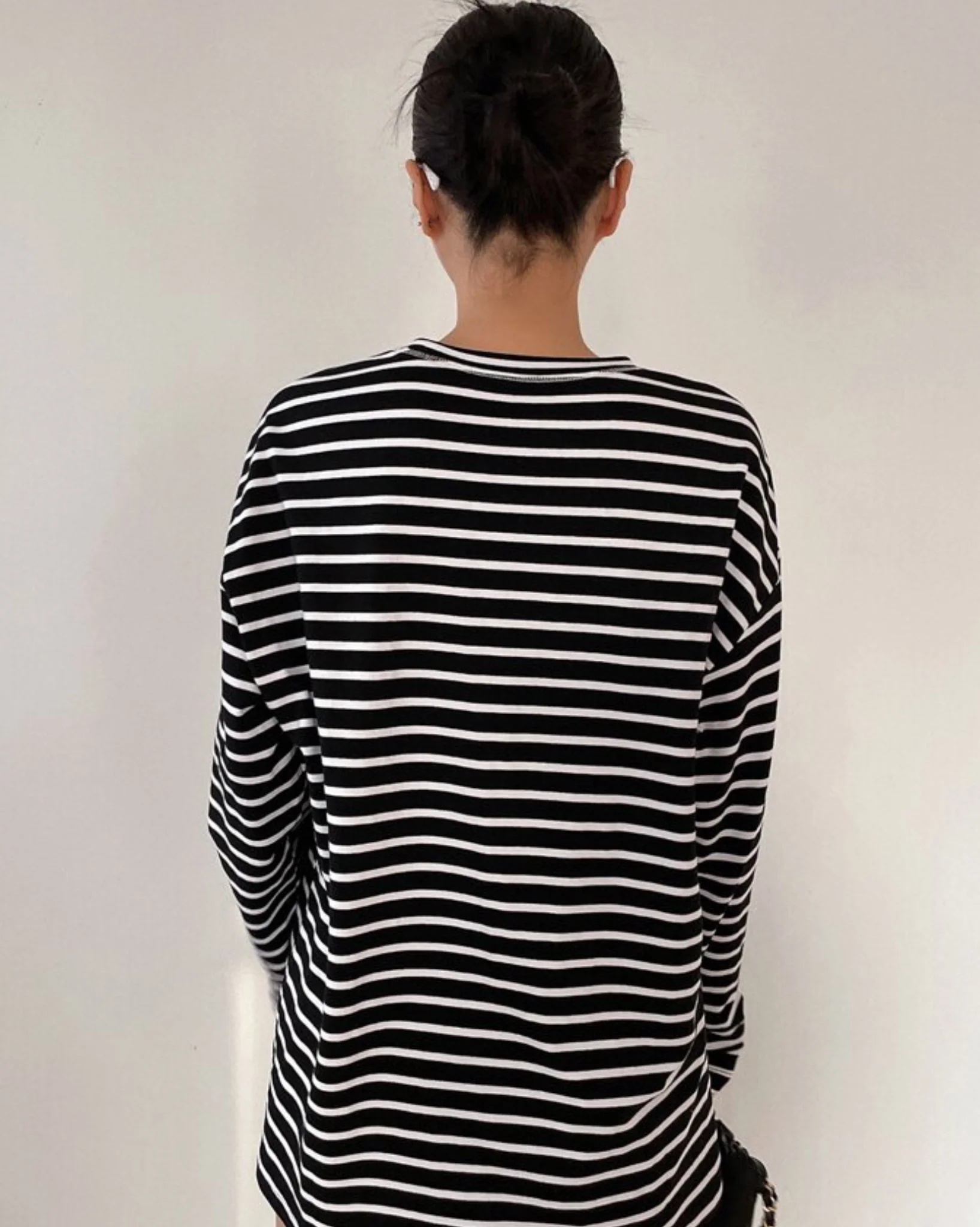 Striped Drop Shoulder Long Sleeve Oversized Tee - Image 3