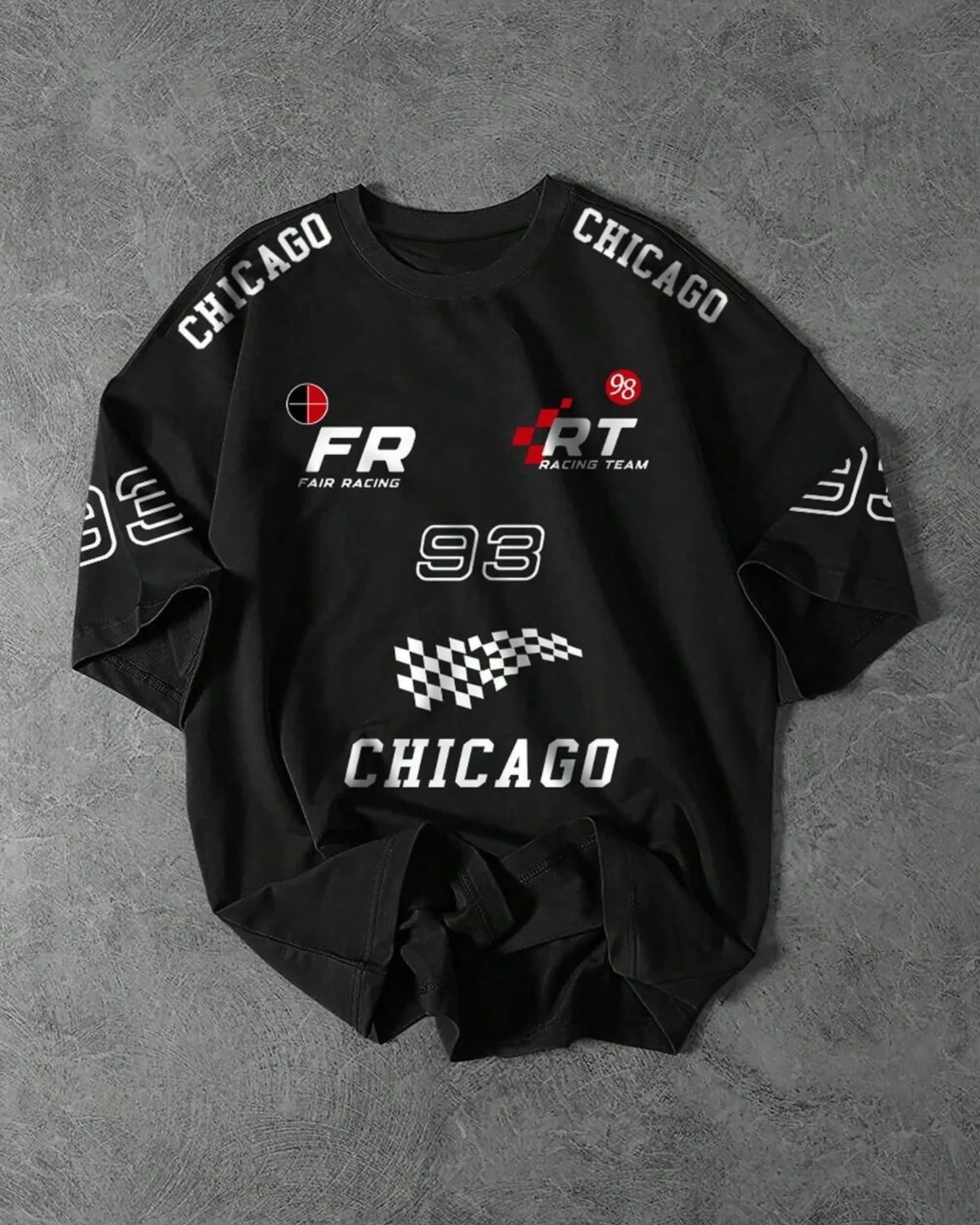 Team FR Chicago Graphic Drop Shoulder Oversized T-shirt Black - Image 3
