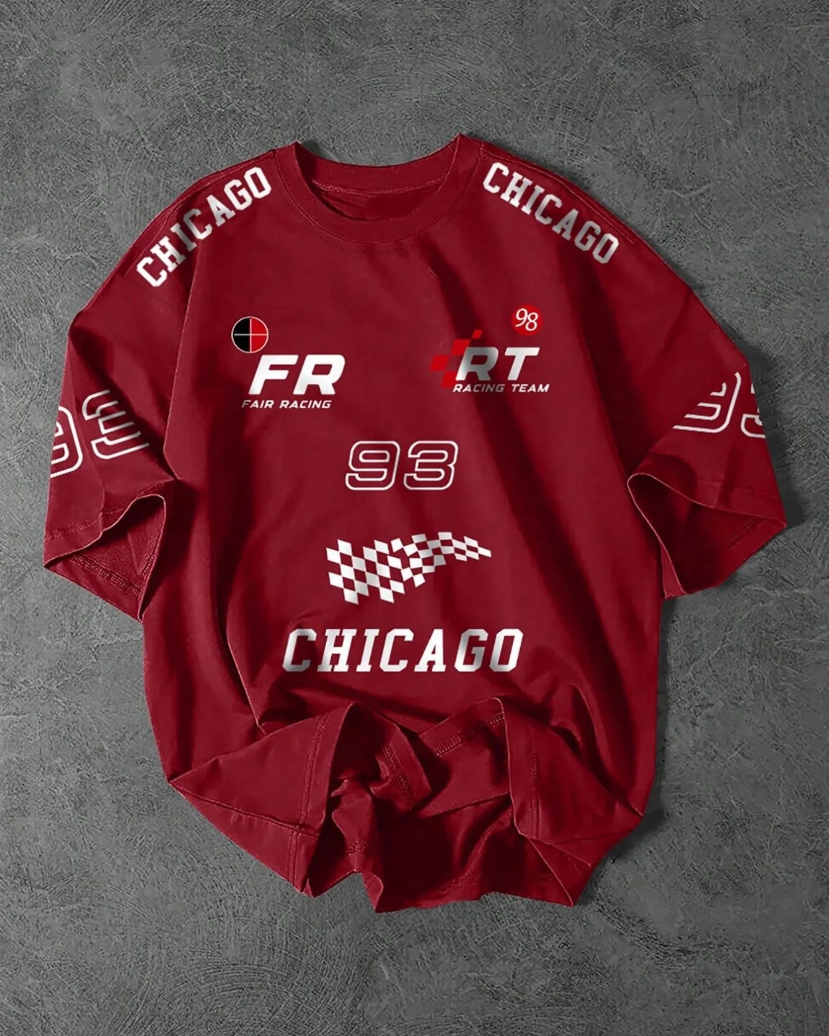 Team FR Chicago Graphic Drop Shoulder Oversized T-shirt Maroon - Image 3