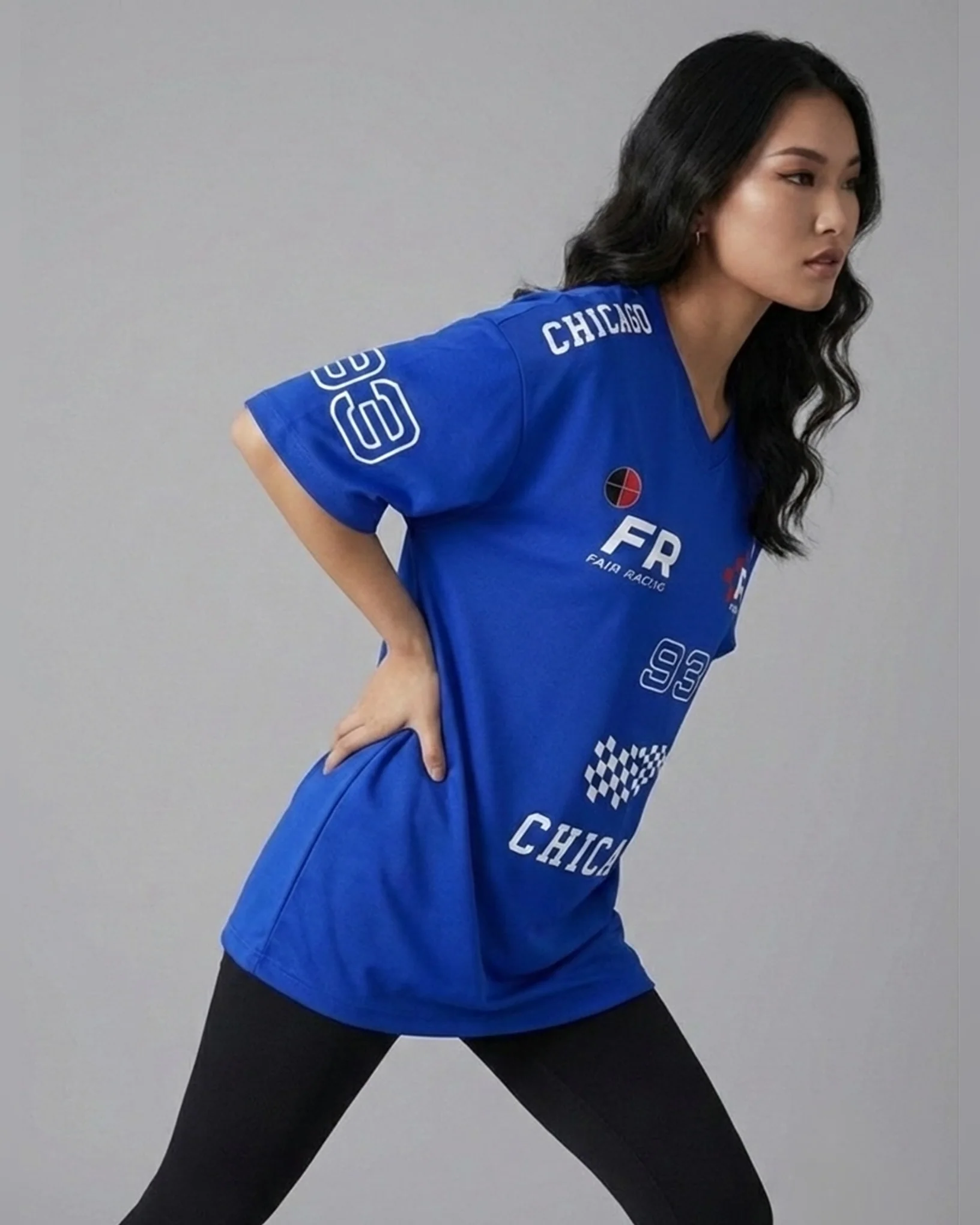 Team FR Chicago Graphic Drop Shoulder Oversized T-shirt Royal Blue - Image 3