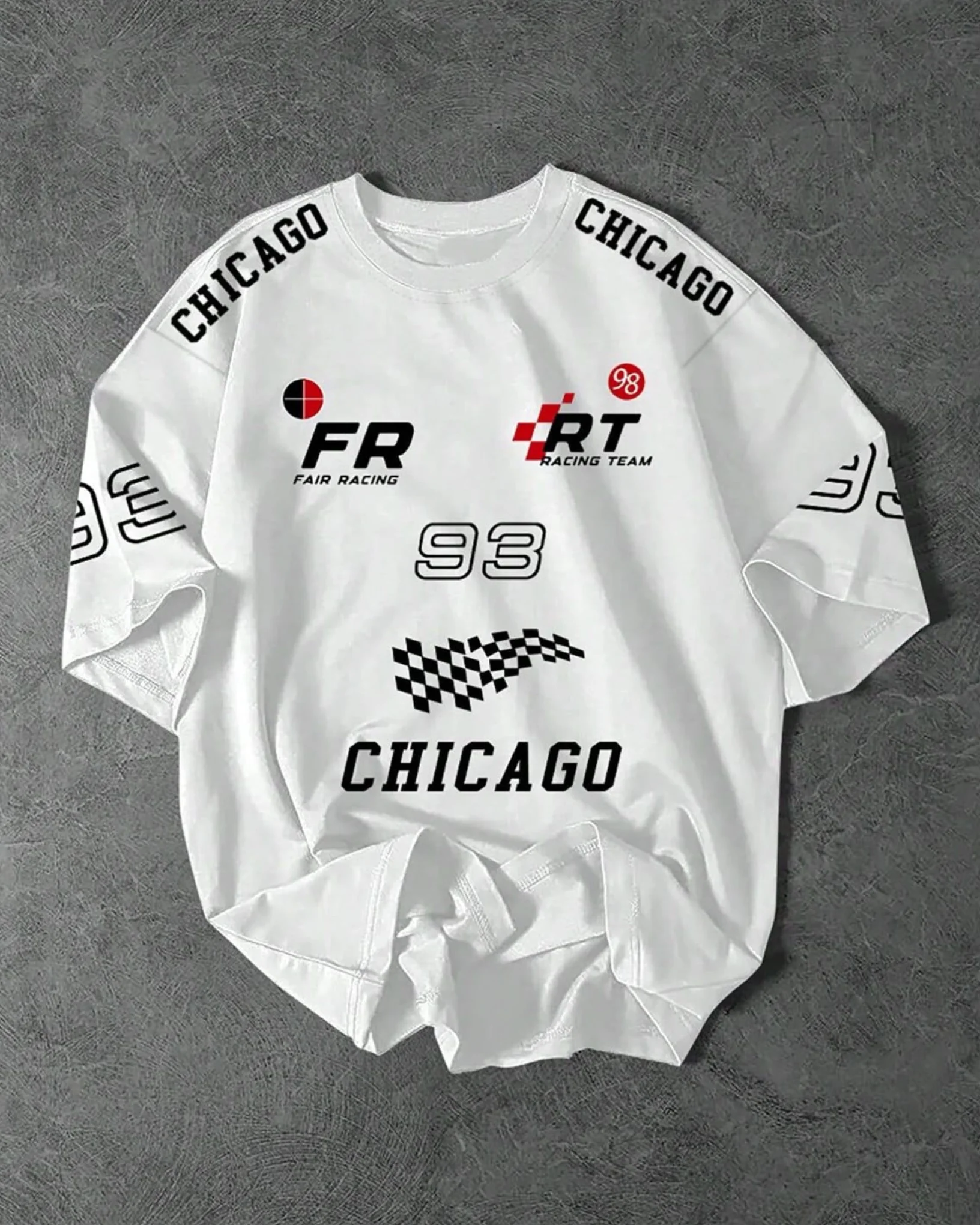 Team FR Chicago Graphic Drop Shoulder Oversized T-shirt White - Image 3