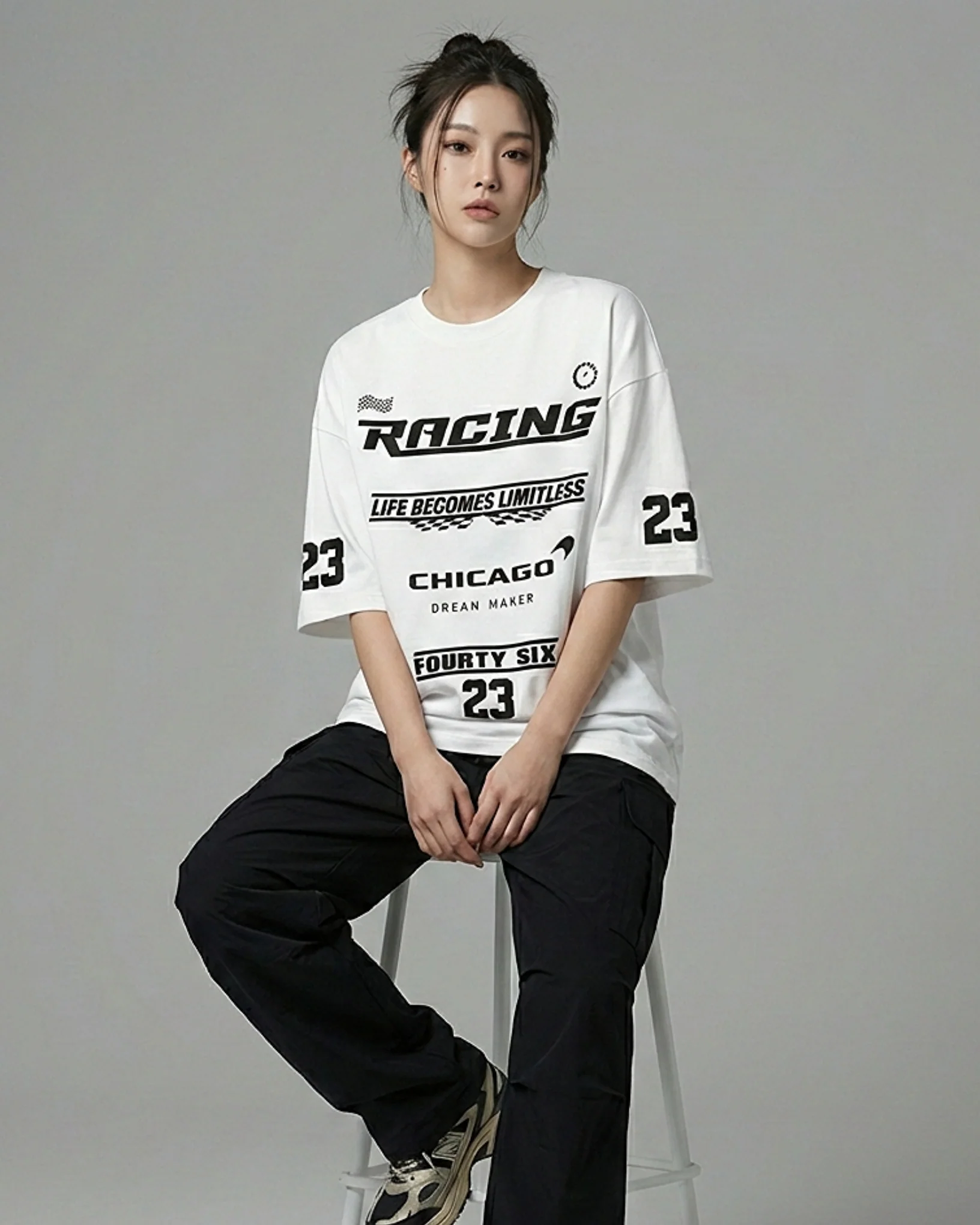 Team FR Dream Maker Chicago Graphic Drop Shoulder Oversized T-shirt White - Image 2