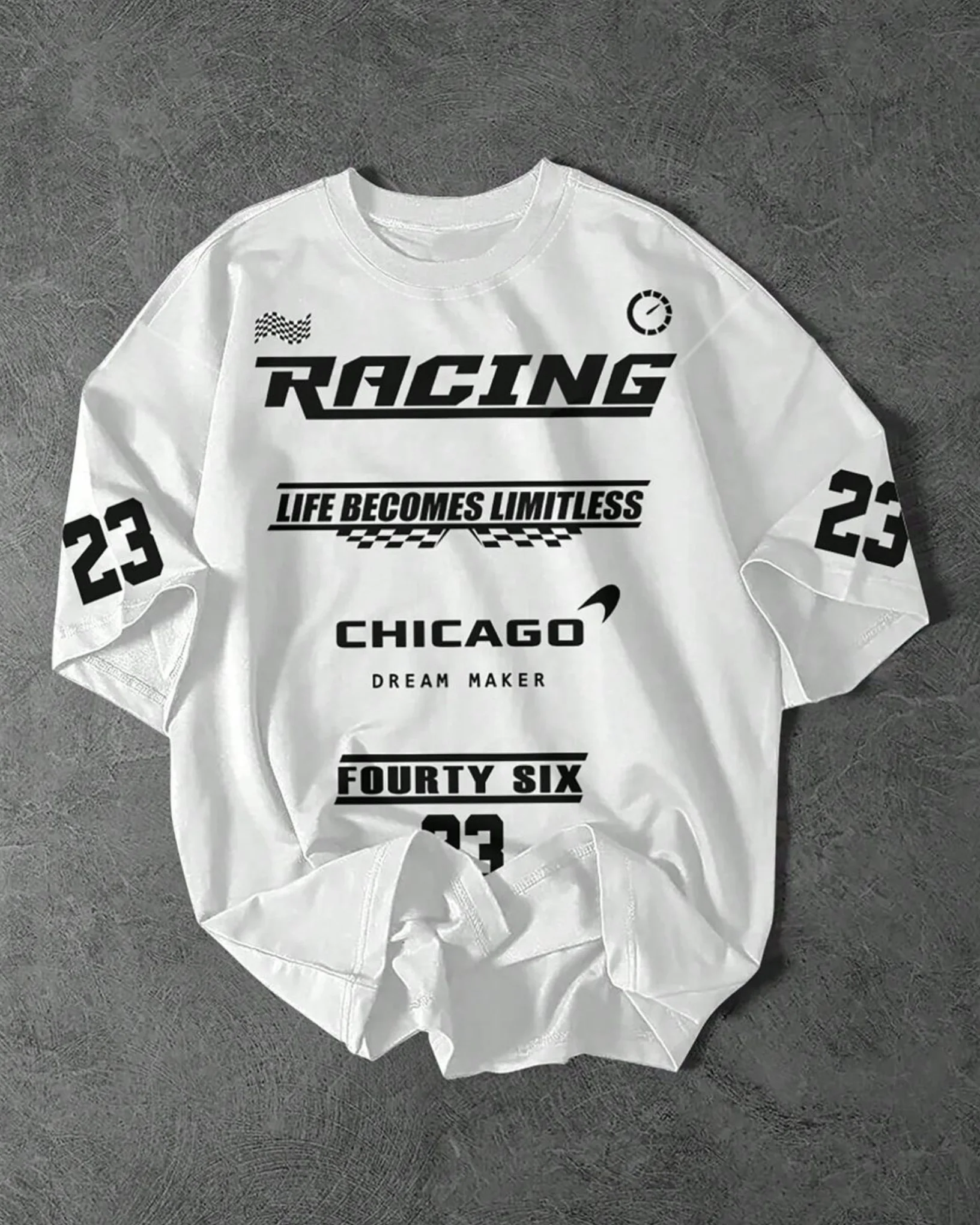 Team FR Dream Maker Chicago Graphic Drop Shoulder Oversized T-shirt White - Image 3