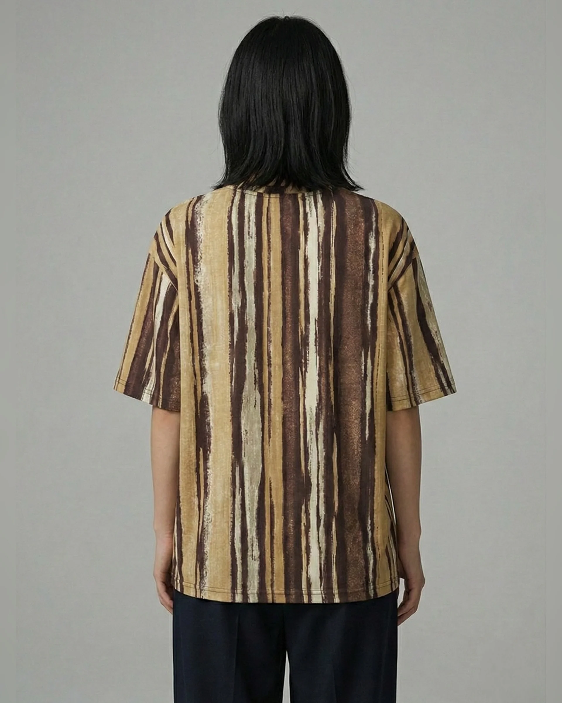 Gratitude Teddy Striped Embroidered Patched Drop Shoulder Oversized Tee - Image 3