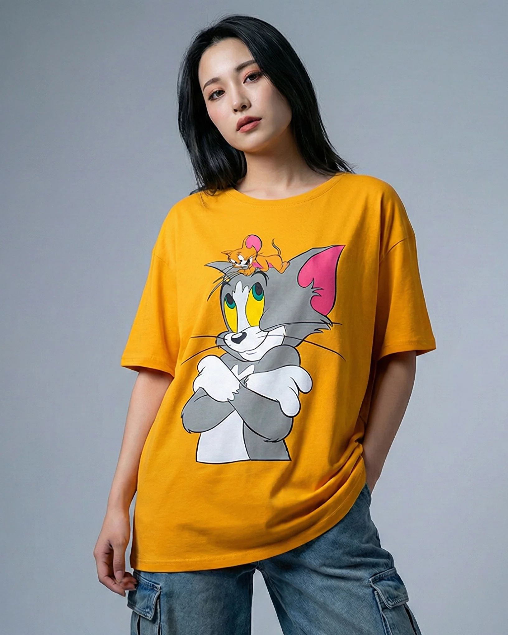 Tom & Jerry Graphic Drop Shoulder Oversized Tee - Image 2