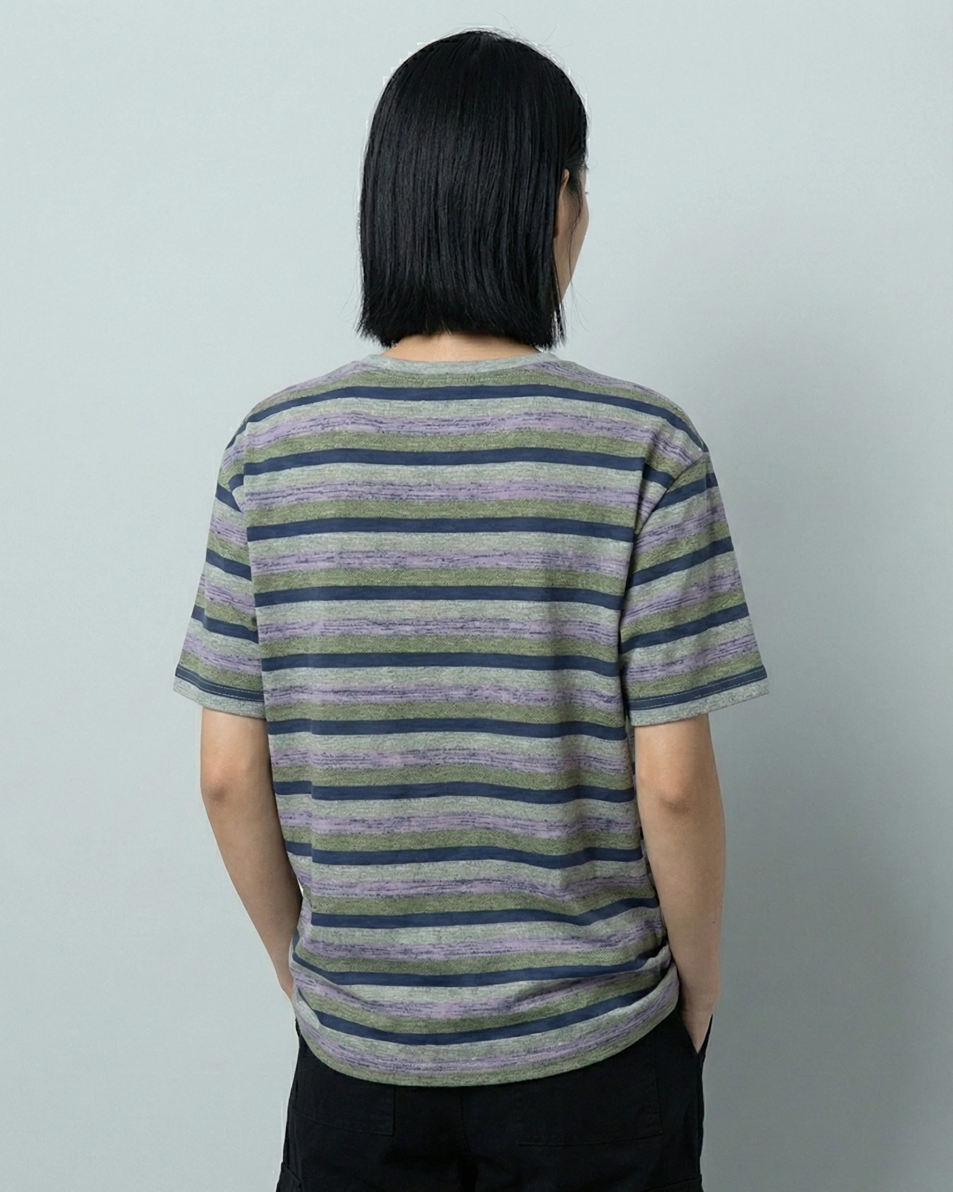 Message Striped Embroidered Patched Oversized Tee - Image 3