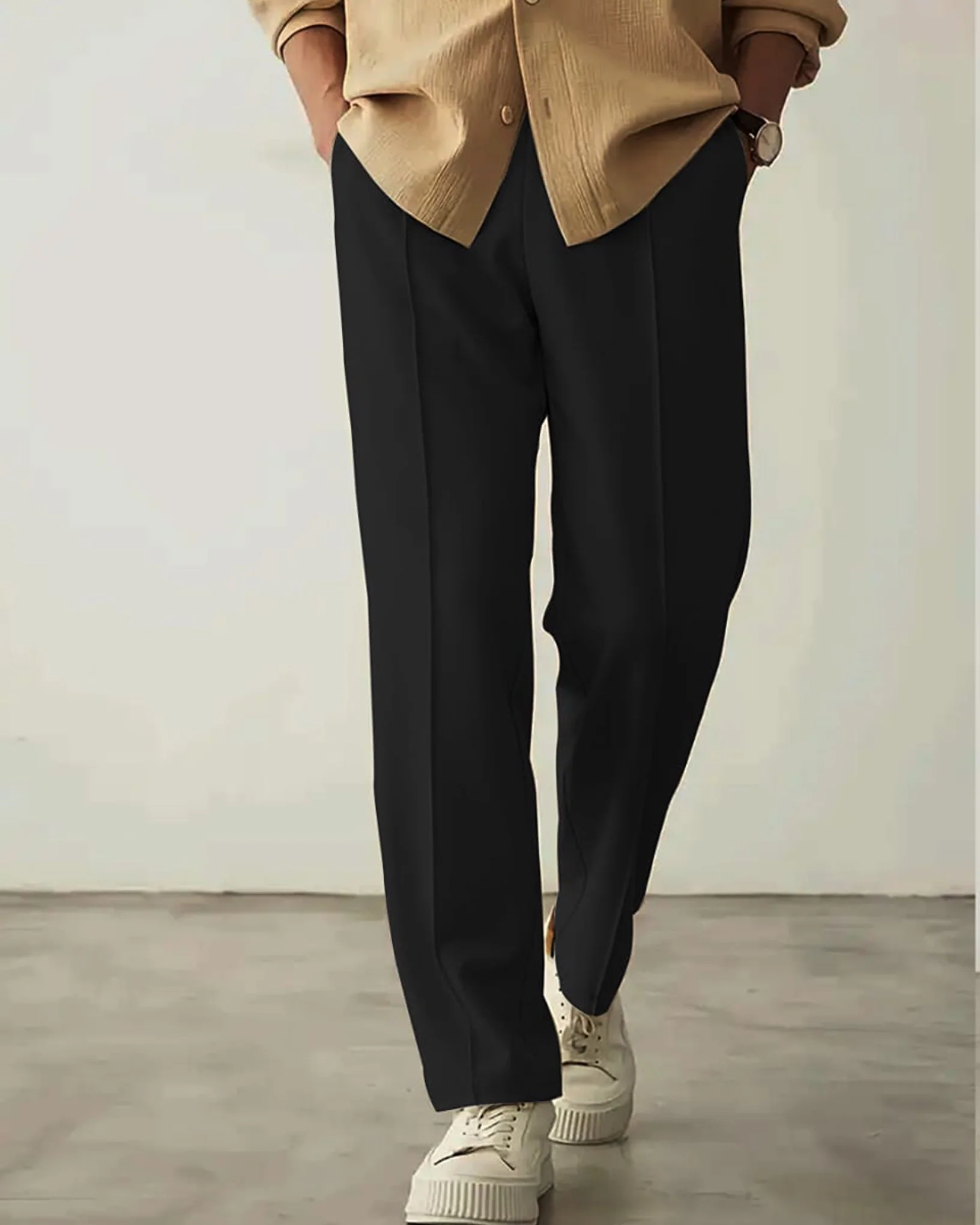Mid Stripe Loose Bottom Trouser Black