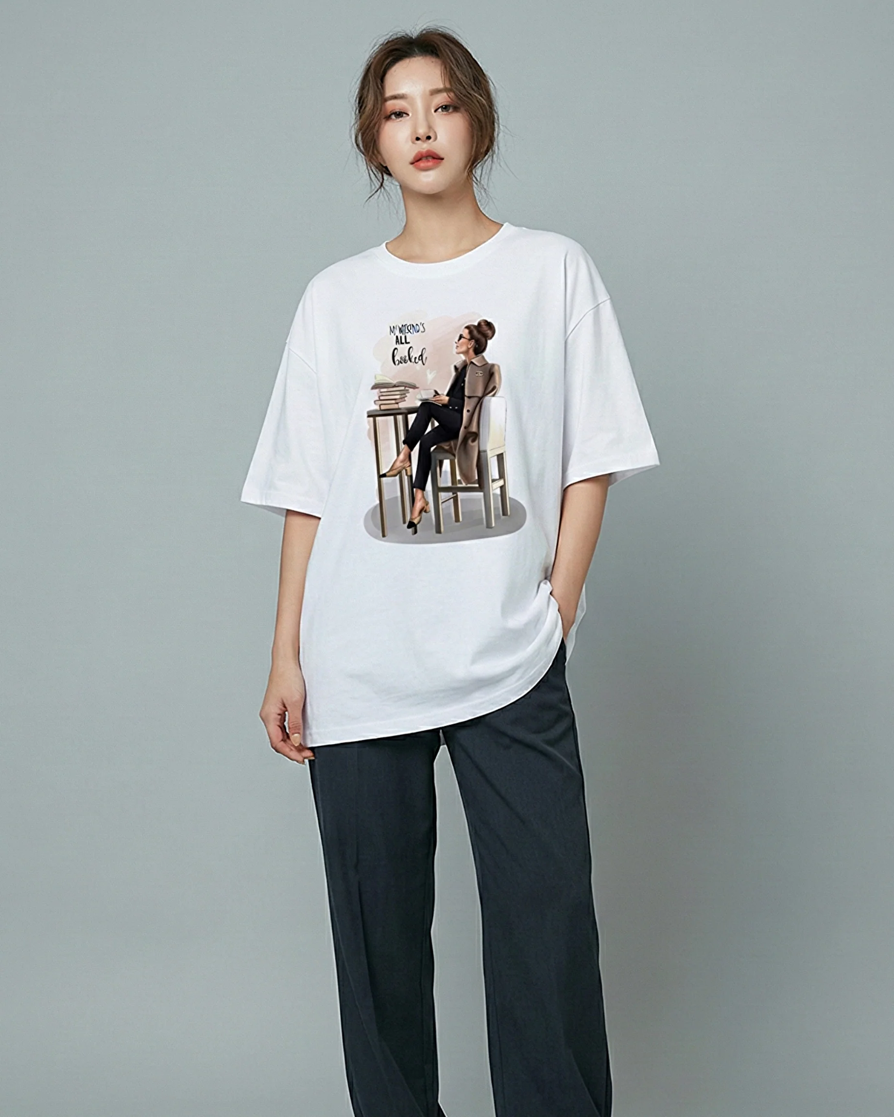 Weekend Booked Girl Graphic Drop Shoulder Oversized Tee