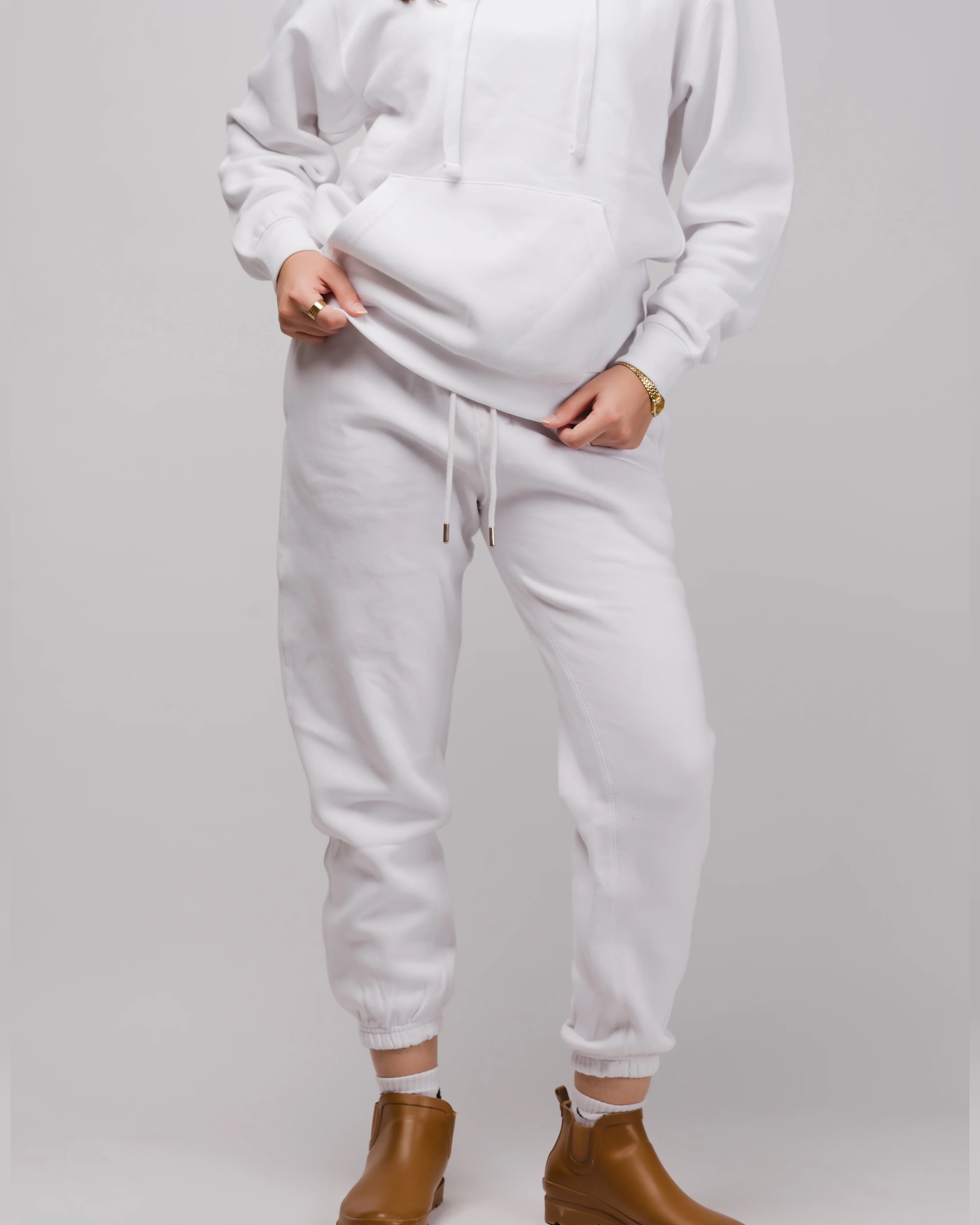 White Basic Fleece Winter Co Ord Set - Image 3