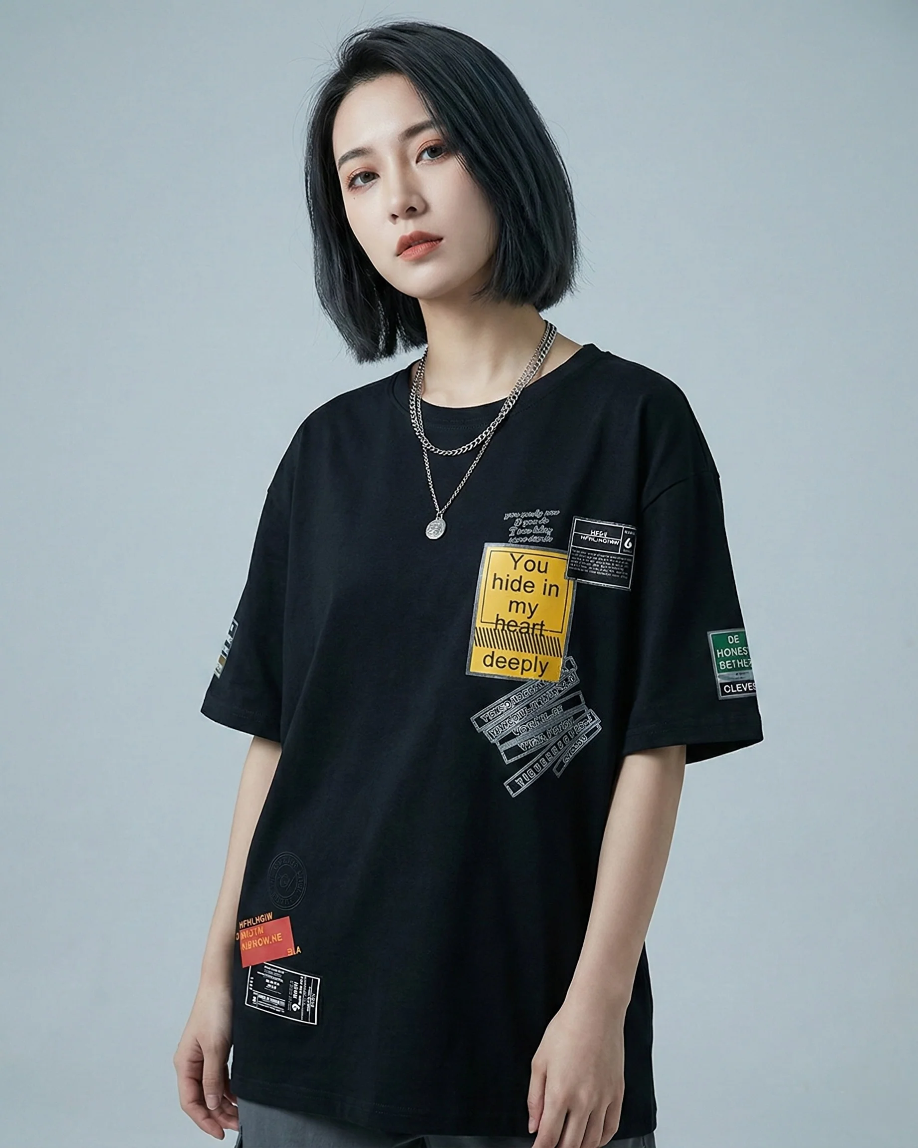 You Hide In My Heart Graphic Drop Shoulder Oversized Tee
