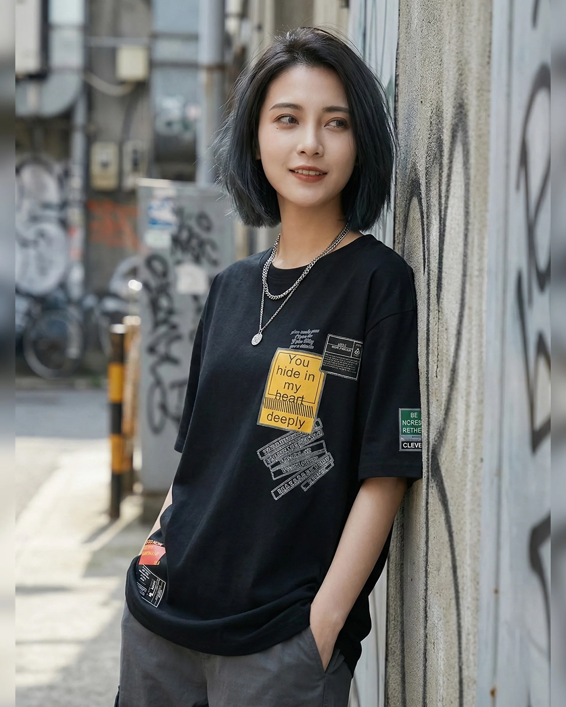 You Hide In My Heart Graphic Drop Shoulder Oversized Tee - Image 2